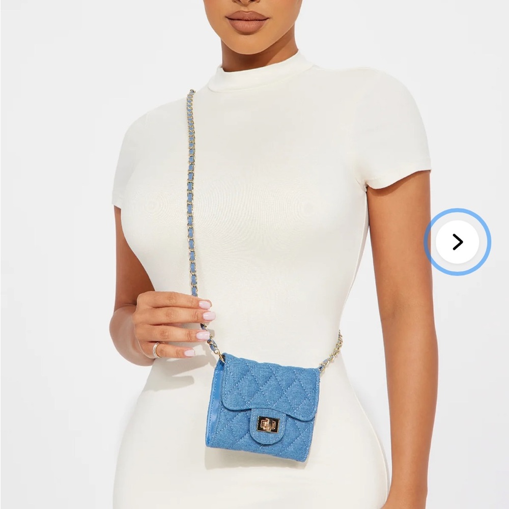 Denim quilted crossbody chain wallet blue